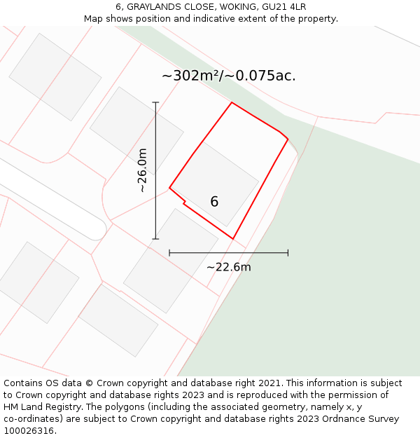 6, GRAYLANDS CLOSE, WOKING, GU21 4LR: Plot and title map