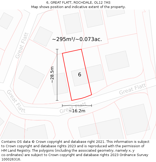 6, GREAT FLATT, ROCHDALE, OL12 7AS: Plot and title map
