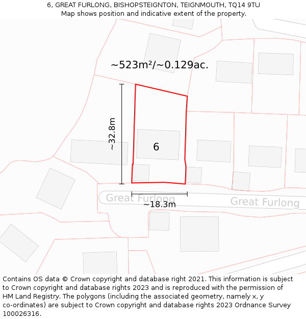 6, GREAT FURLONG, BISHOPSTEIGNTON, TEIGNMOUTH, TQ14 9TU: Plot and title map