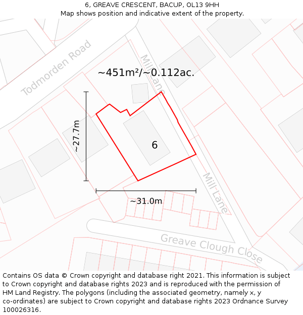 6, GREAVE CRESCENT, BACUP, OL13 9HH: Plot and title map