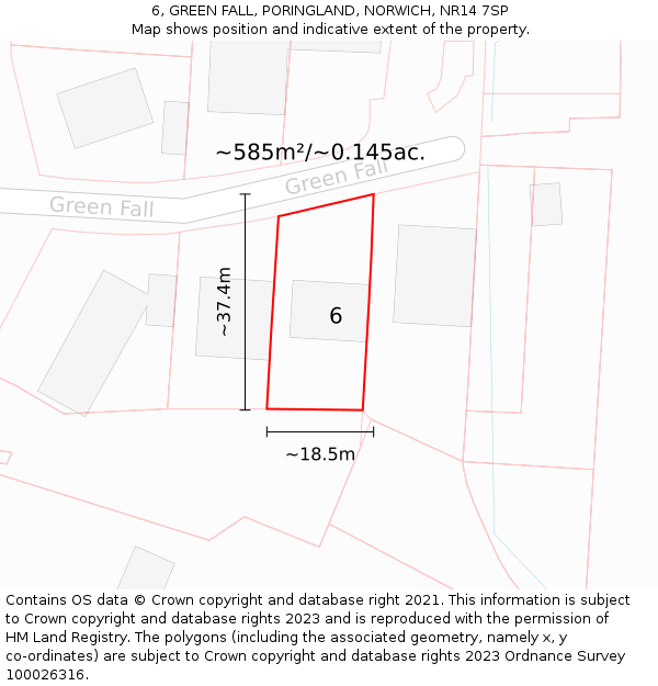 6, GREEN FALL, PORINGLAND, NORWICH, NR14 7SP: Plot and title map