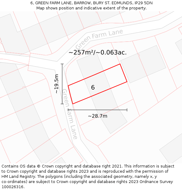 6, GREEN FARM LANE, BARROW, BURY ST. EDMUNDS, IP29 5DN: Plot and title map