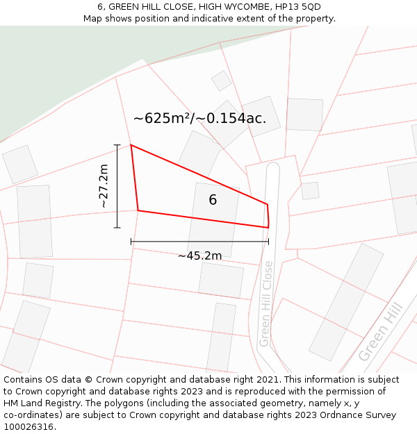 6, GREEN HILL CLOSE, HIGH WYCOMBE, HP13 5QD: Plot and title map