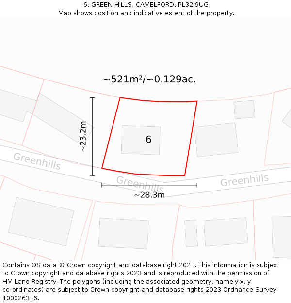 6, GREEN HILLS, CAMELFORD, PL32 9UG: Plot and title map