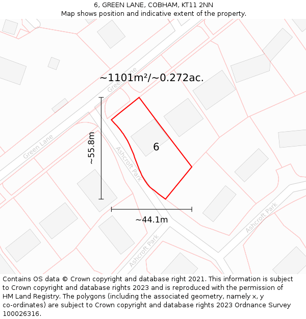 6, GREEN LANE, COBHAM, KT11 2NN: Plot and title map
