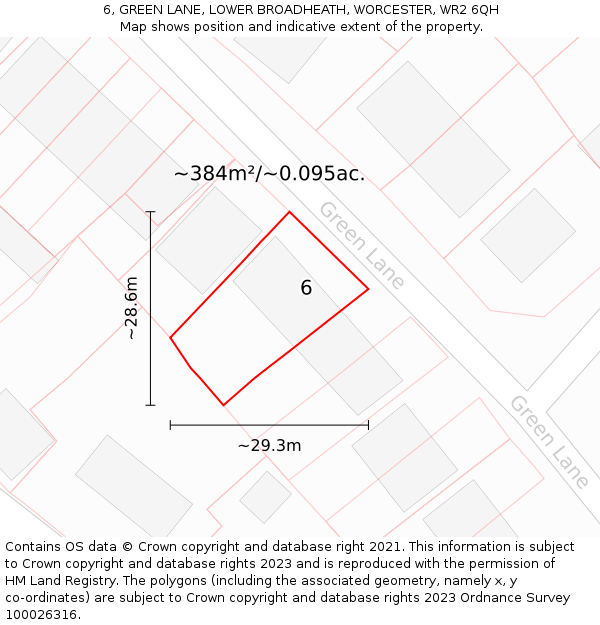 6, GREEN LANE, LOWER BROADHEATH, WORCESTER, WR2 6QH: Plot and title map