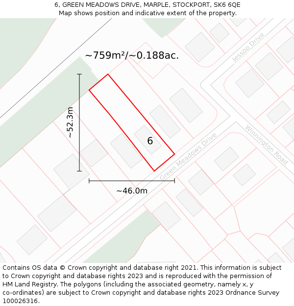 6, GREEN MEADOWS DRIVE, MARPLE, STOCKPORT, SK6 6QE: Plot and title map