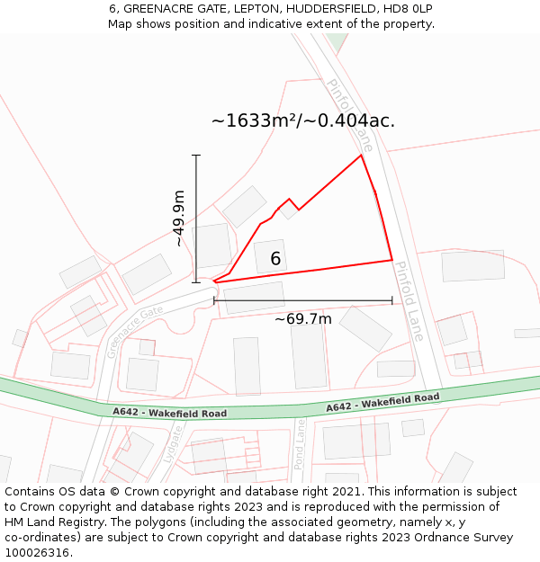 6, GREENACRE GATE, LEPTON, HUDDERSFIELD, HD8 0LP: Plot and title map