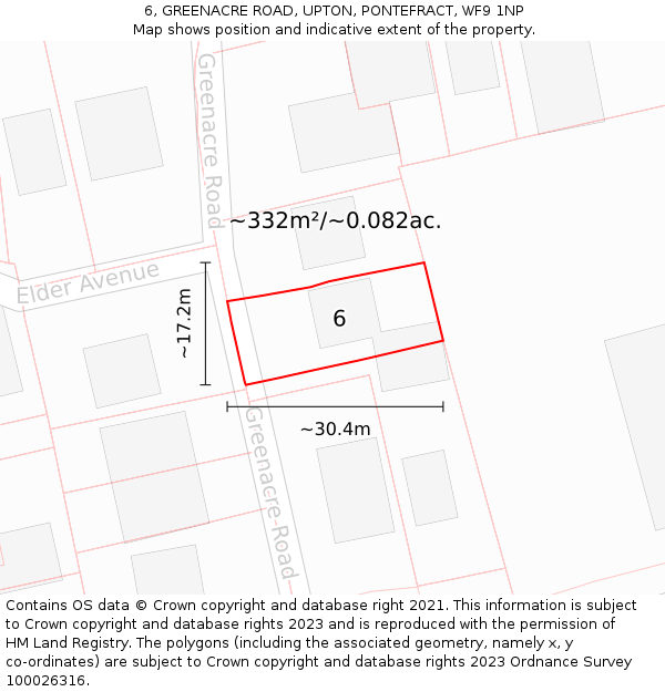 6, GREENACRE ROAD, UPTON, PONTEFRACT, WF9 1NP: Plot and title map