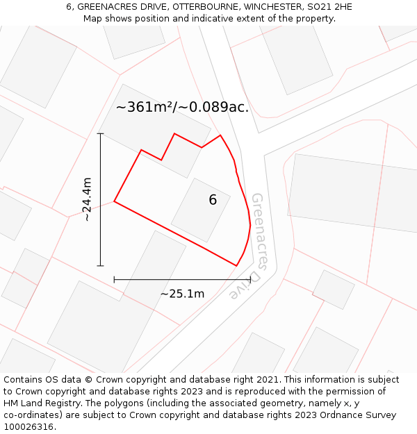6, GREENACRES DRIVE, OTTERBOURNE, WINCHESTER, SO21 2HE: Plot and title map