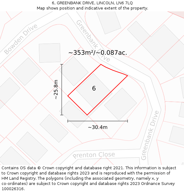 6, GREENBANK DRIVE, LINCOLN, LN6 7LQ: Plot and title map
