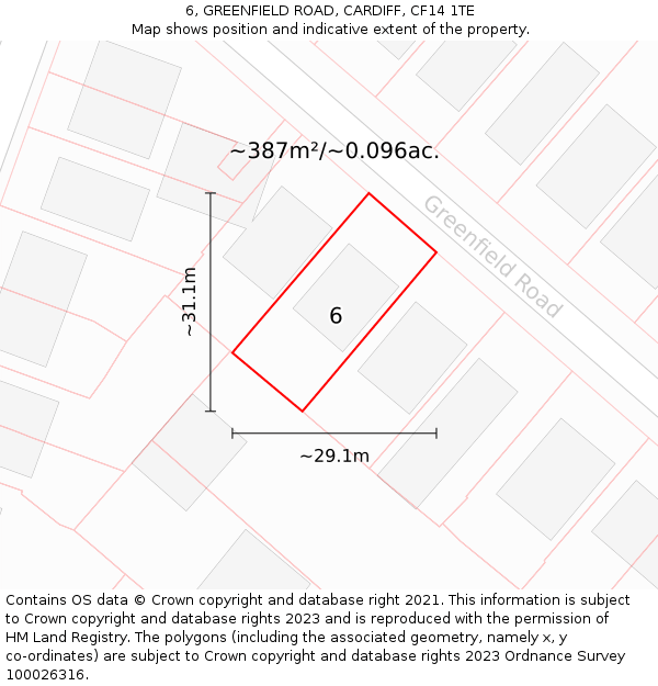 6, GREENFIELD ROAD, CARDIFF, CF14 1TE: Plot and title map