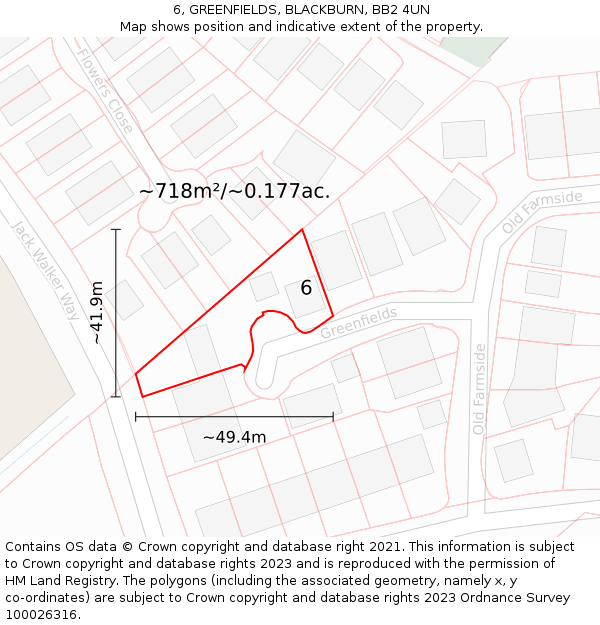 6, GREENFIELDS, BLACKBURN, BB2 4UN: Plot and title map