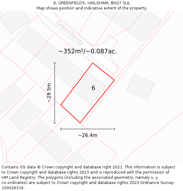 6, GREENFIELDS, HAILSHAM, BN27 3UL: Plot and title map