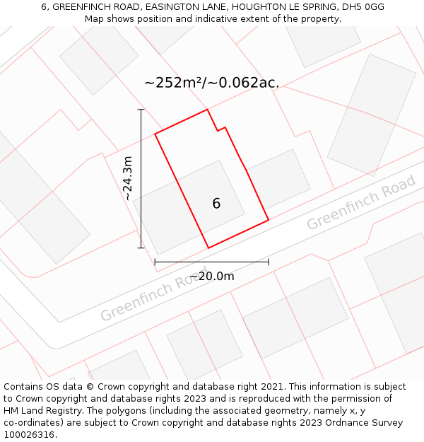 6, GREENFINCH ROAD, EASINGTON LANE, HOUGHTON LE SPRING, DH5 0GG: Plot and title map