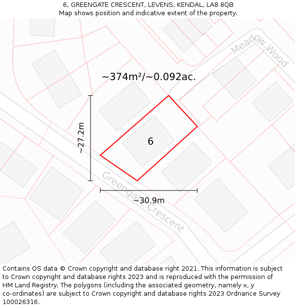 6, GREENGATE CRESCENT, LEVENS, KENDAL, LA8 8QB: Plot and title map