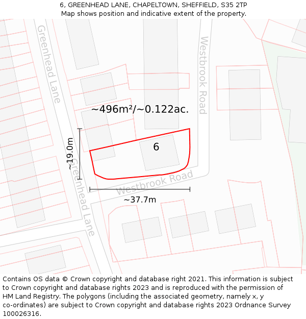 6, GREENHEAD LANE, CHAPELTOWN, SHEFFIELD, S35 2TP: Plot and title map