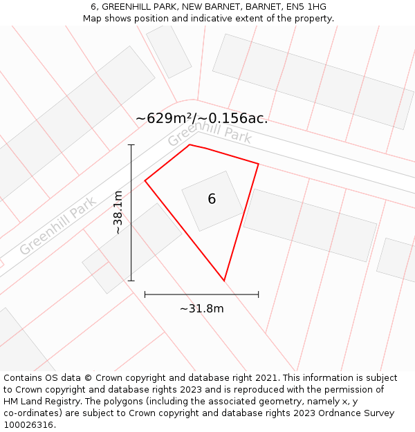 6, GREENHILL PARK, NEW BARNET, BARNET, EN5 1HG: Plot and title map