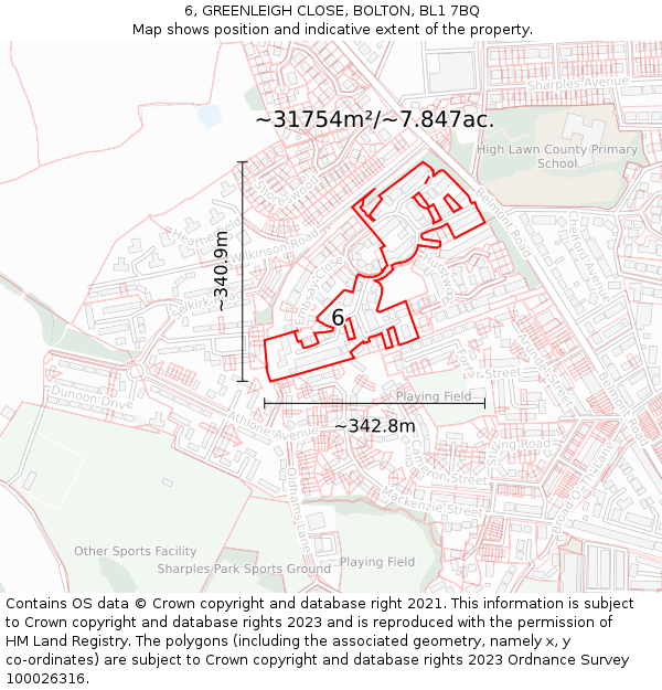6, GREENLEIGH CLOSE, BOLTON, BL1 7BQ: Plot and title map