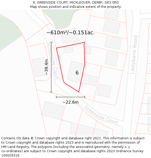6, GREENSIDE COURT, MICKLEOVER, DERBY, DE3 0RG: Plot and title map