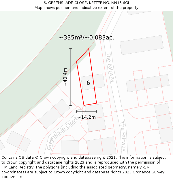 6, GREENSLADE CLOSE, KETTERING, NN15 6GL: Plot and title map