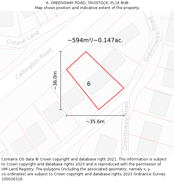 6, GREENSWAY ROAD, TAVISTOCK, PL19 8HB: Plot and title map