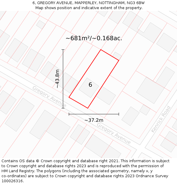 6, GREGORY AVENUE, MAPPERLEY, NOTTINGHAM, NG3 6BW: Plot and title map