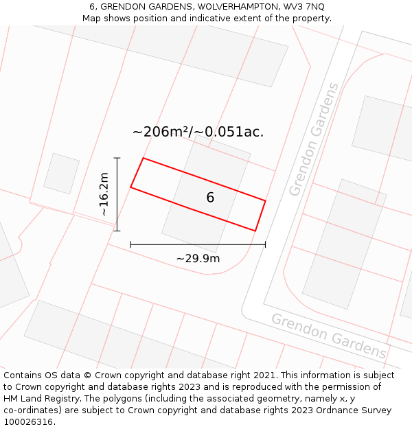6, GRENDON GARDENS, WOLVERHAMPTON, WV3 7NQ: Plot and title map