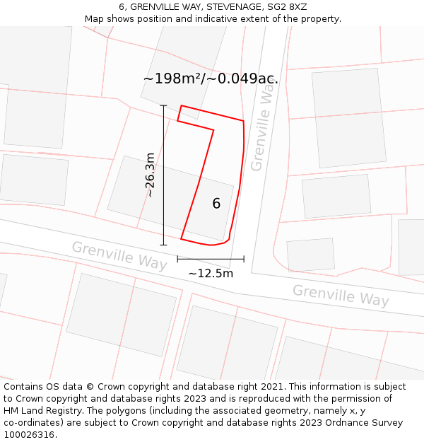 6, GRENVILLE WAY, STEVENAGE, SG2 8XZ: Plot and title map