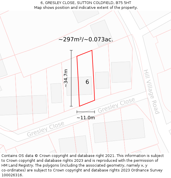 6, GRESLEY CLOSE, SUTTON COLDFIELD, B75 5HT: Plot and title map