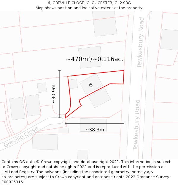 6, GREVILLE CLOSE, GLOUCESTER, GL2 9RG: Plot and title map