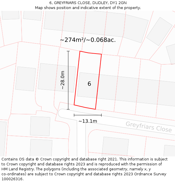 6, GREYFRIARS CLOSE, DUDLEY, DY1 2GN: Plot and title map