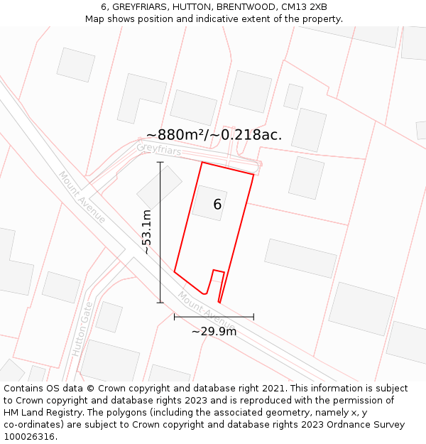 6, GREYFRIARS, HUTTON, BRENTWOOD, CM13 2XB: Plot and title map