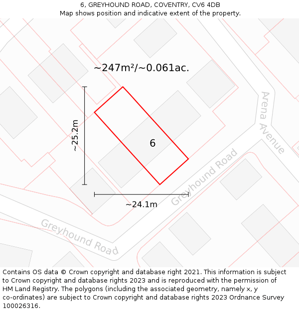 6, GREYHOUND ROAD, COVENTRY, CV6 4DB: Plot and title map