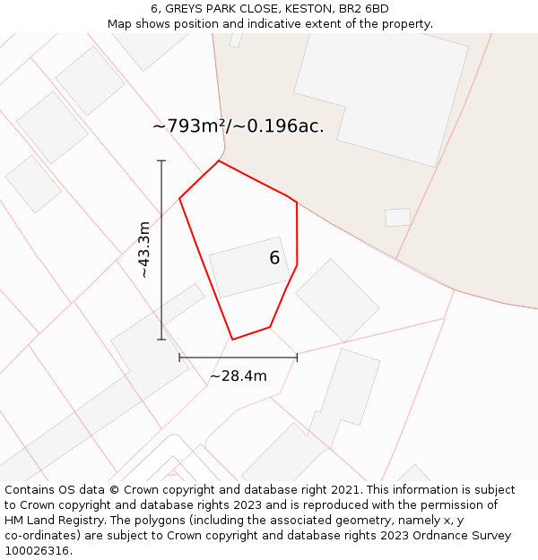 6, GREYS PARK CLOSE, KESTON, BR2 6BD: Plot and title map