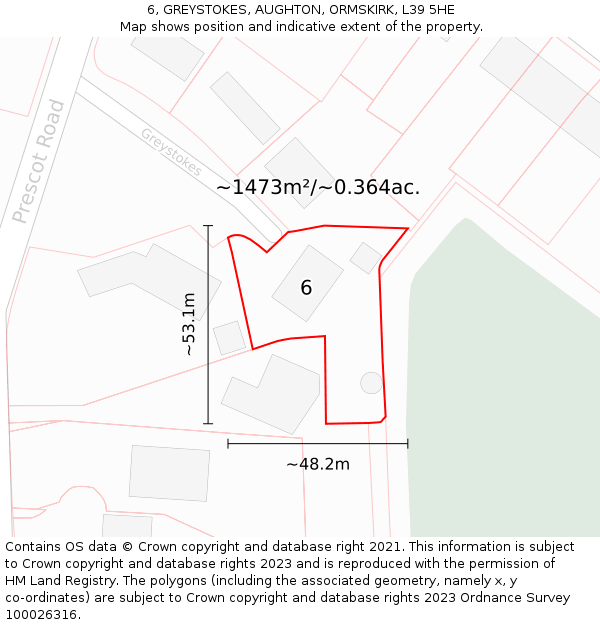 6, GREYSTOKES, AUGHTON, ORMSKIRK, L39 5HE: Plot and title map