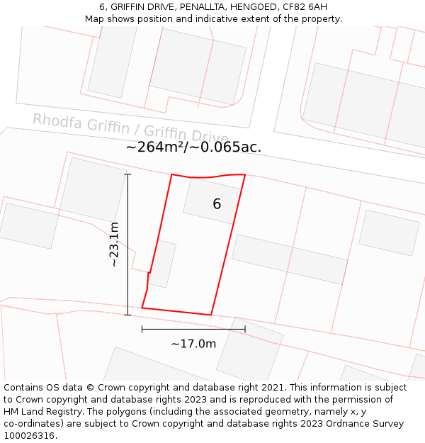 6, GRIFFIN DRIVE, PENALLTA, HENGOED, CF82 6AH: Plot and title map