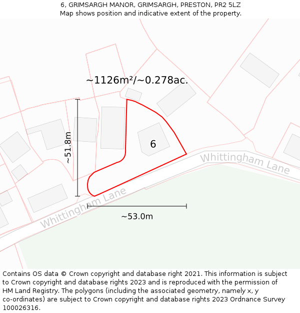6, GRIMSARGH MANOR, GRIMSARGH, PRESTON, PR2 5LZ: Plot and title map