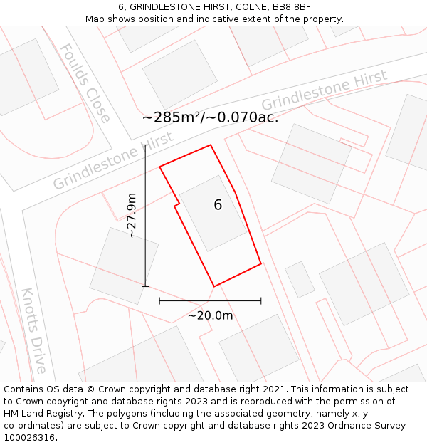 6, GRINDLESTONE HIRST, COLNE, BB8 8BF: Plot and title map