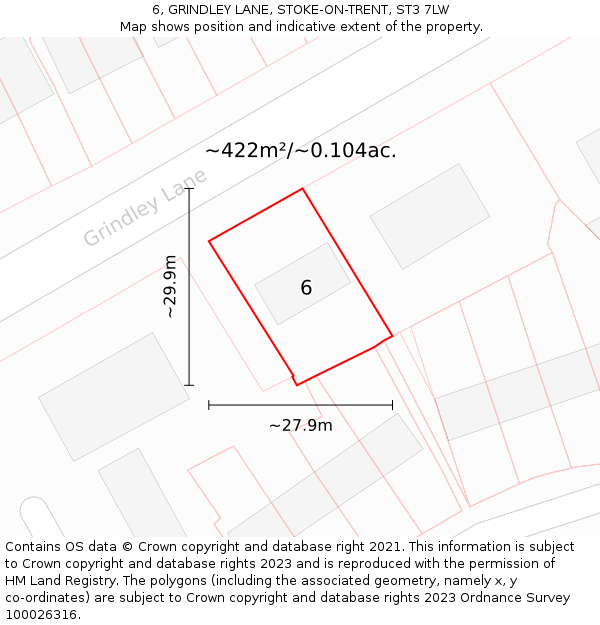6, GRINDLEY LANE, STOKE-ON-TRENT, ST3 7LW: Plot and title map