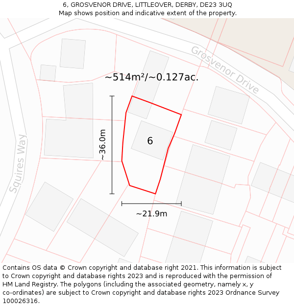 6, GROSVENOR DRIVE, LITTLEOVER, DERBY, DE23 3UQ: Plot and title map