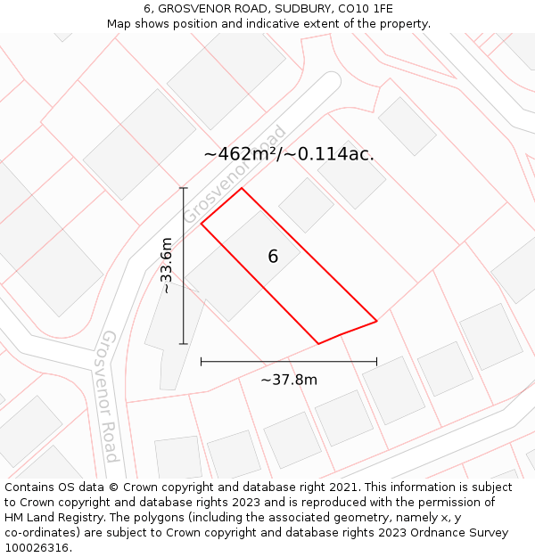 6, GROSVENOR ROAD, SUDBURY, CO10 1FE: Plot and title map