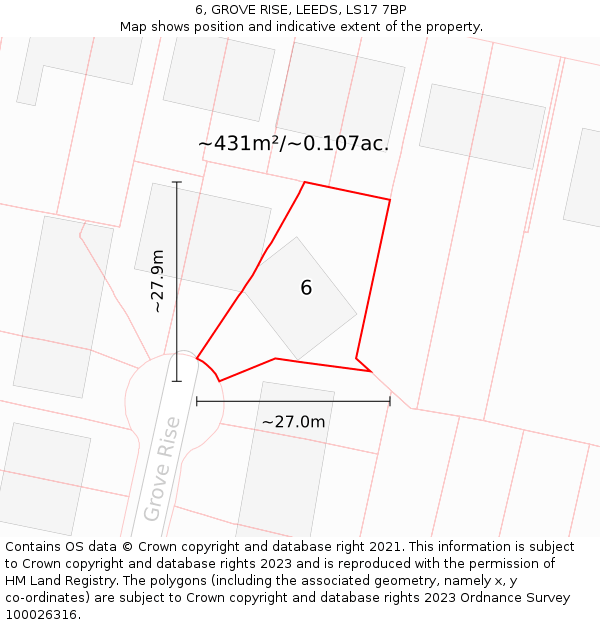 6, GROVE RISE, LEEDS, LS17 7BP: Plot and title map