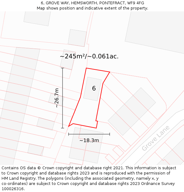 6, GROVE WAY, HEMSWORTH, PONTEFRACT, WF9 4FG: Plot and title map