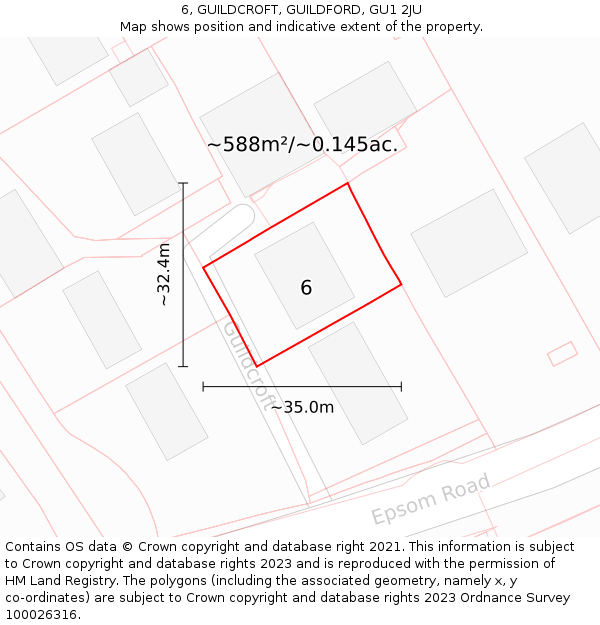 6, GUILDCROFT, GUILDFORD, GU1 2JU: Plot and title map