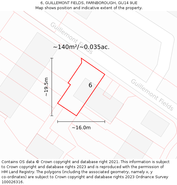 6, GUILLEMONT FIELDS, FARNBOROUGH, GU14 9UE: Plot and title map