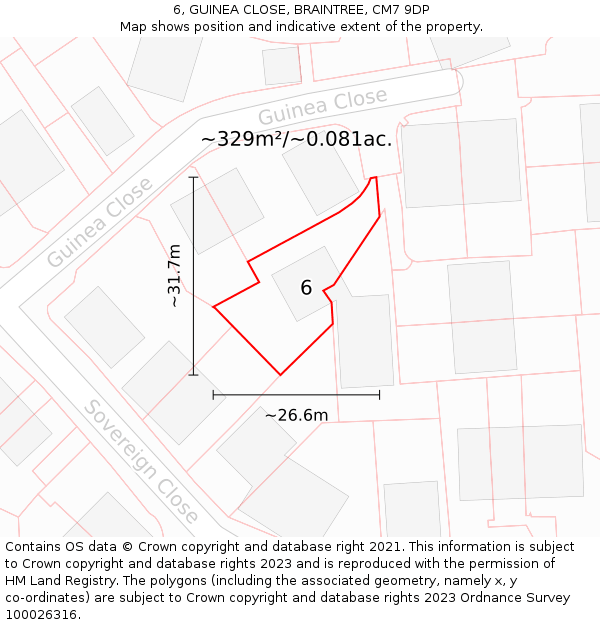 6, GUINEA CLOSE, BRAINTREE, CM7 9DP: Plot and title map