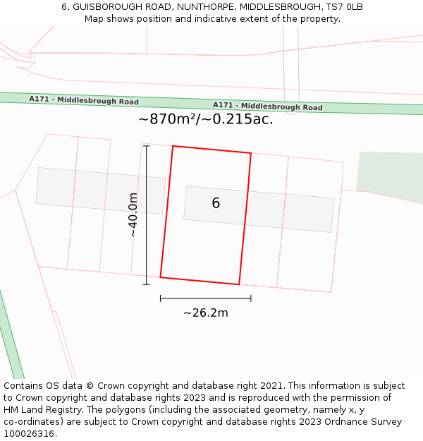 6, GUISBOROUGH ROAD, NUNTHORPE, MIDDLESBROUGH, TS7 0LB: Plot and title map
