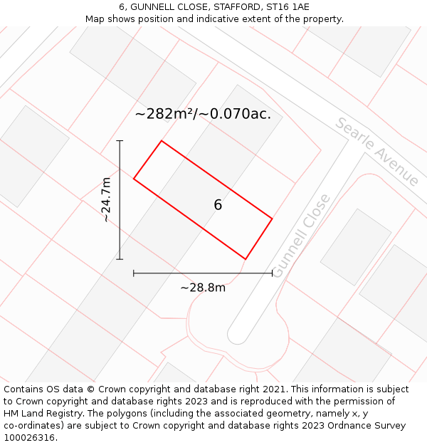 6, GUNNELL CLOSE, STAFFORD, ST16 1AE: Plot and title map