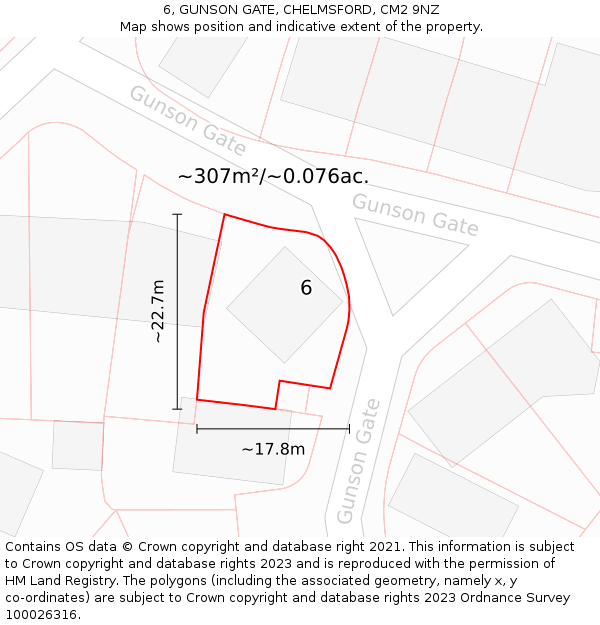 6, GUNSON GATE, CHELMSFORD, CM2 9NZ: Plot and title map